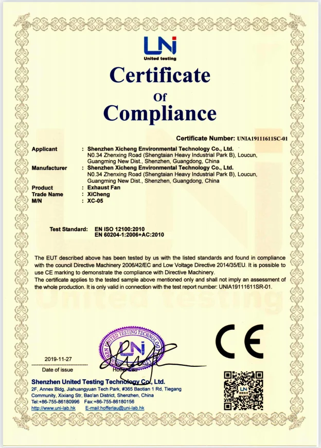 blower certificate of compliance
