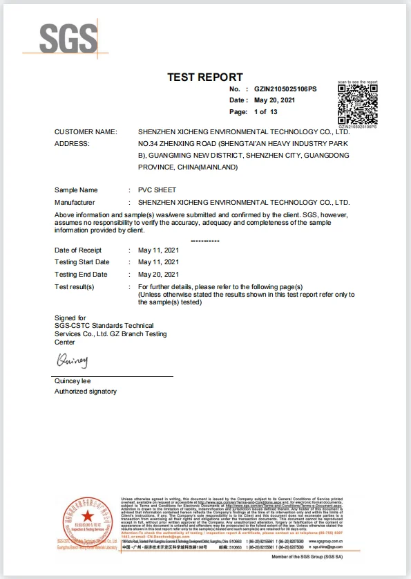 pvc board test report
