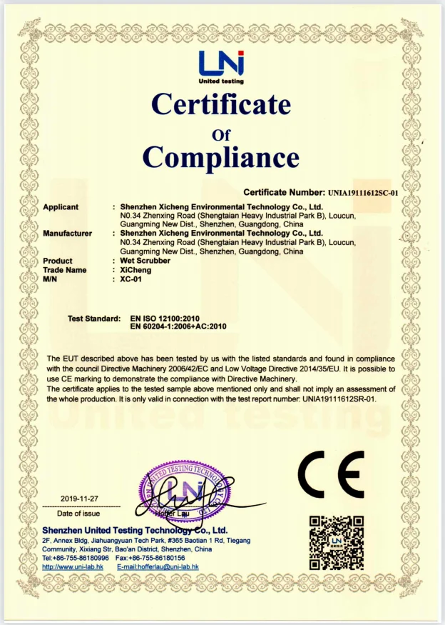 wet scrubber certificate of compliance