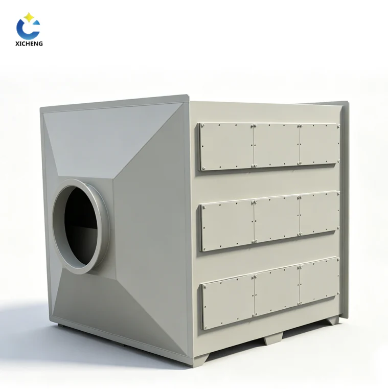 Industrial filter section of an activated carbon hepa filter box during commissioning