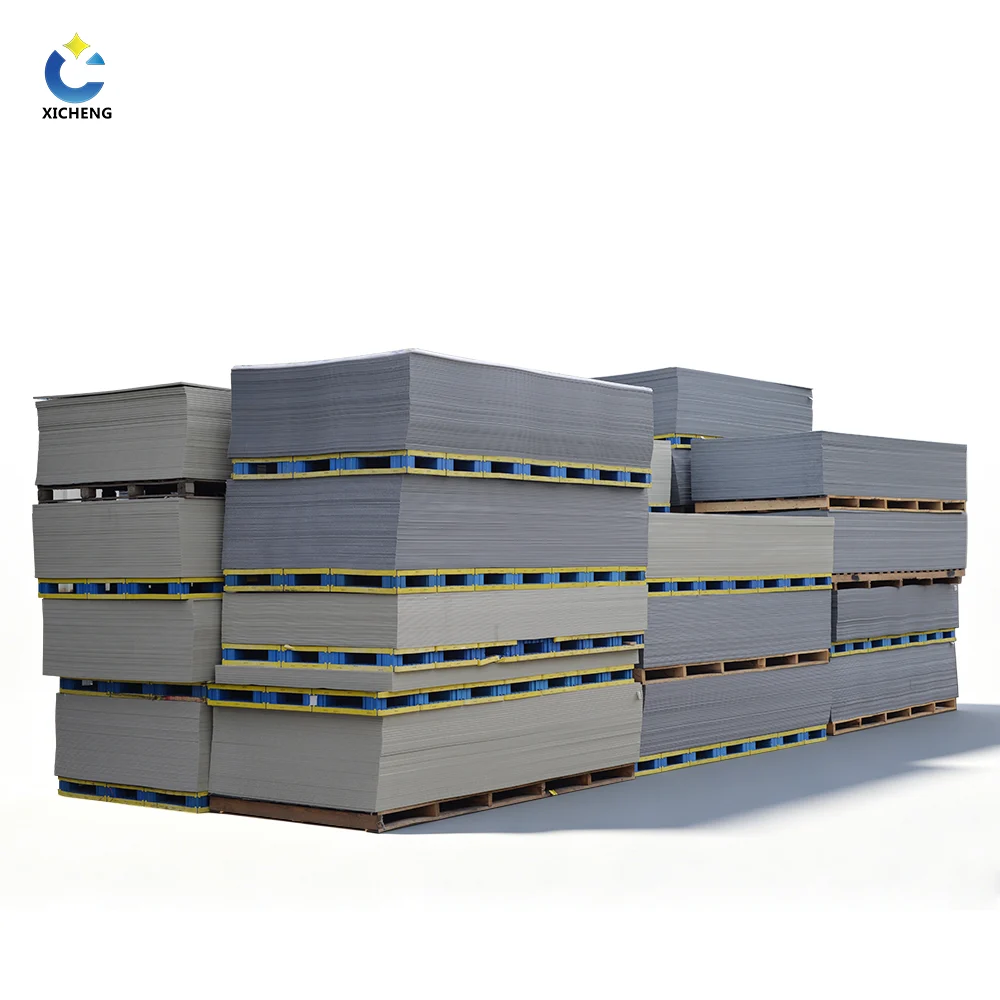 Heavy-duty gray Rigid PP Sheet stacks stored in the XICHENG factory warehouse for global B2B export